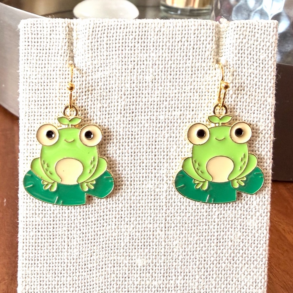 Bright Green Frog Earrings